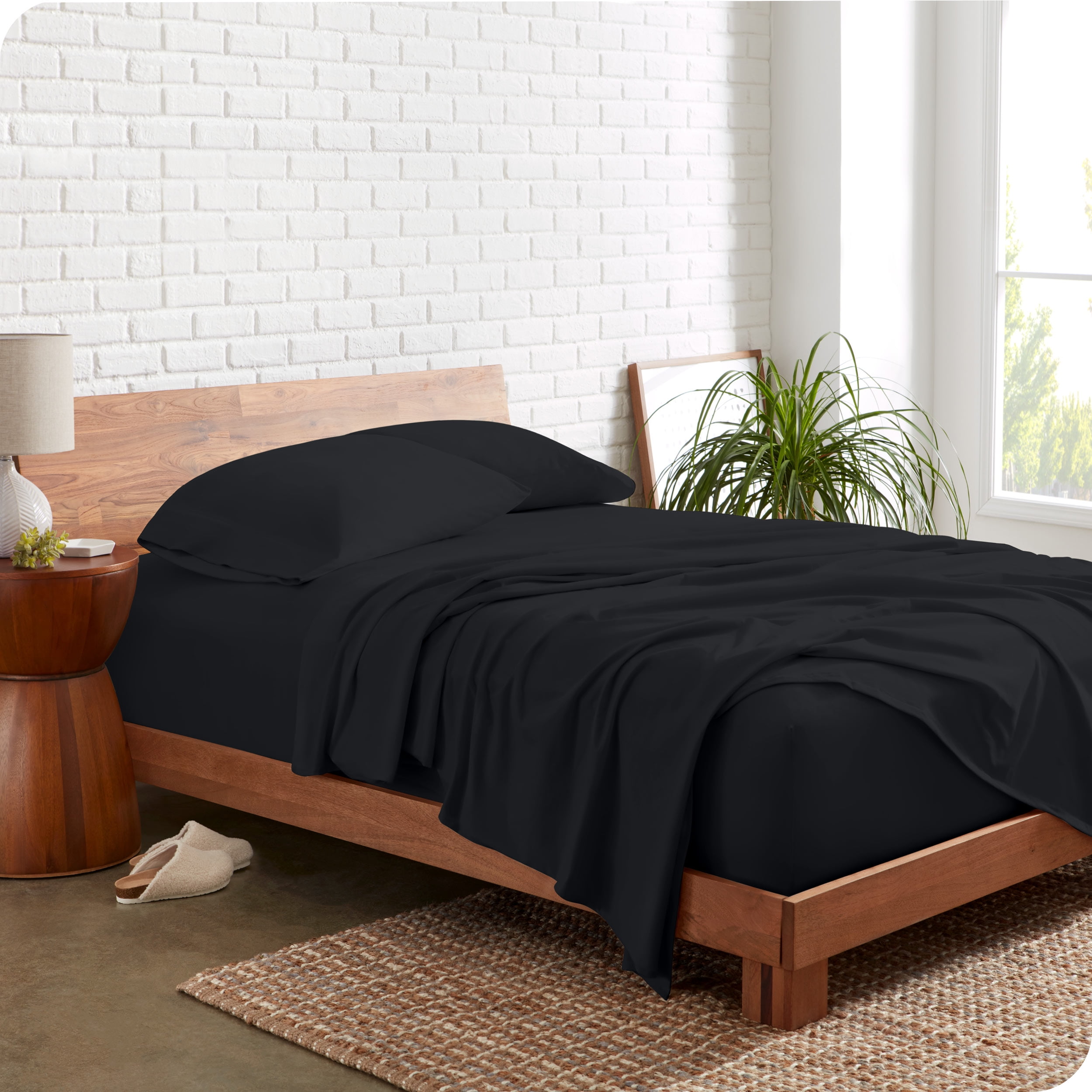 Full Black Organic Cotton Jersey Deep Pocket Sheet Set