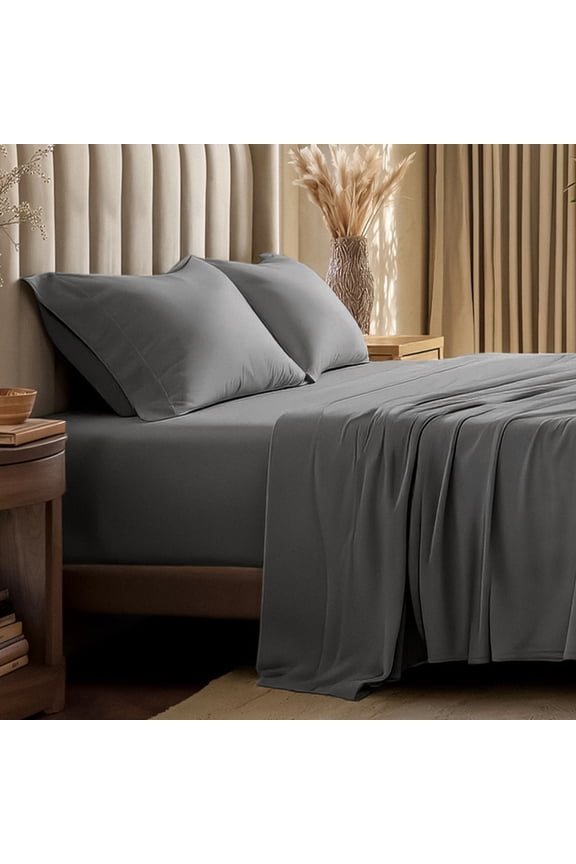 Organic Jersey Sheet Set - 100% Organic Cotton - Deep Pocket - 4 Piece - Full, Gray