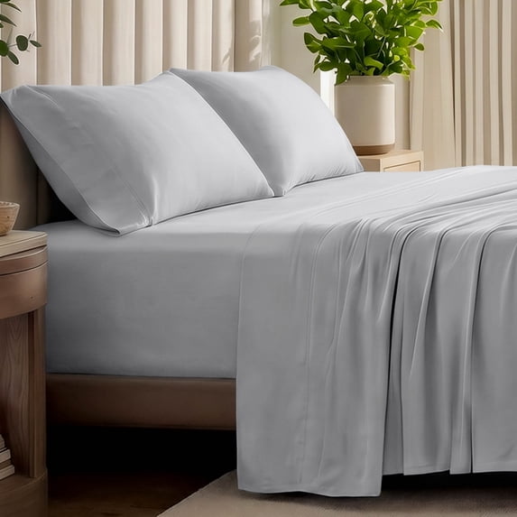 Bare Home Organic Jersey Sheet Set - 100% Organic Cotton - Deep Pocket - 4 Piece - Full, Light Gray