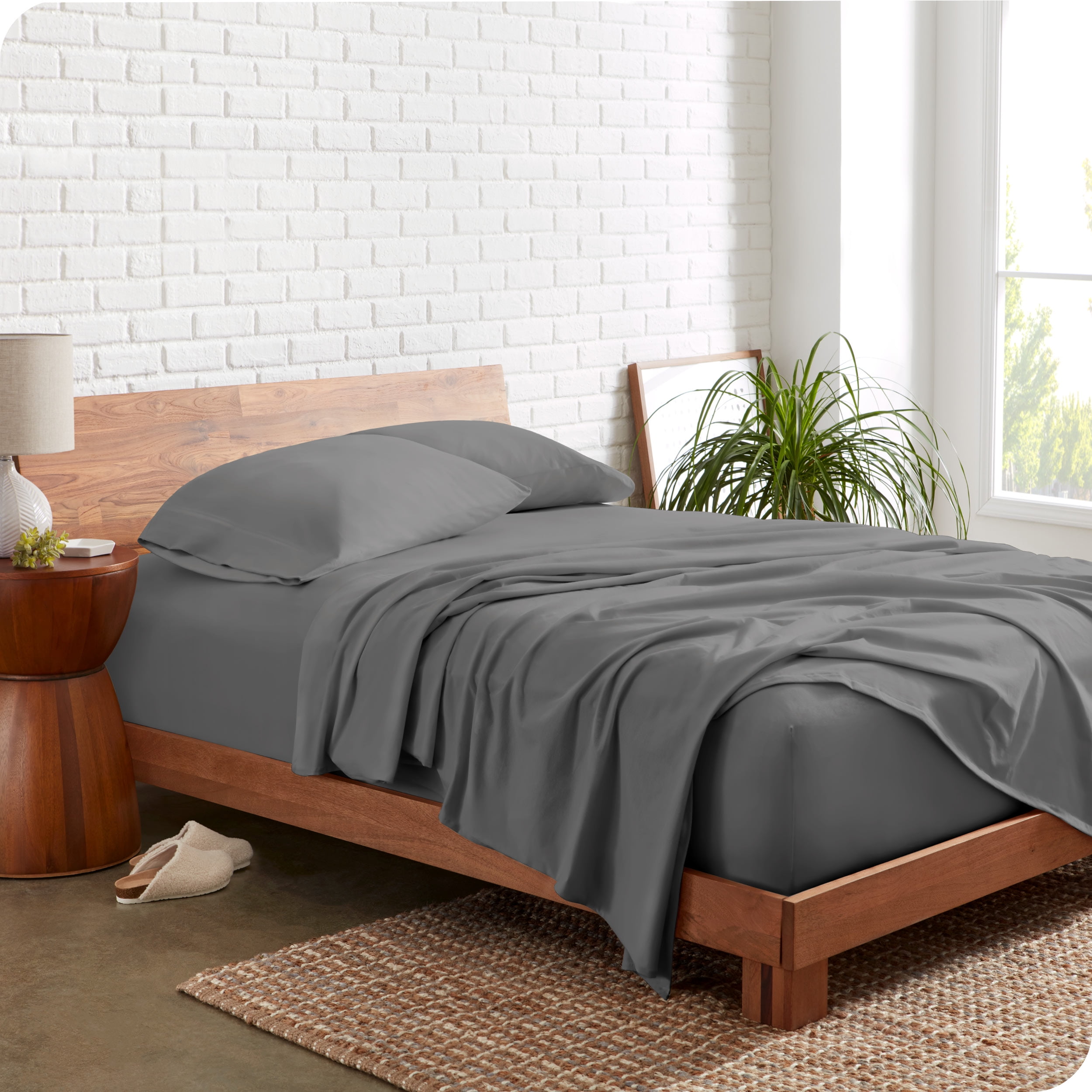 Gray Organic Cotton Jersey Queen Sheet Set with Pillowcases