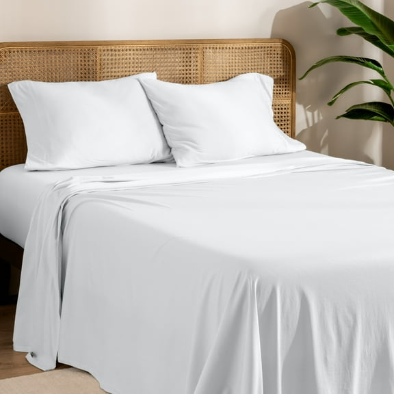 Bare Home Organic Jersey Sheet Set - 100% Organic Cotton - Deep Pocket - 4 Piece - Queen, White