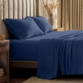 thumbnail image 1 of Bare Home Organic Jersey Sheet Set - 100% Organic Cotton - Deep Pocket - 5 Piece - Split King, Dark Blue, 1 of 11