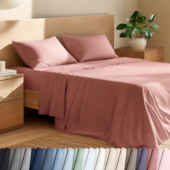 Bare Home Organic Percale Sheet Set - 100% Organic Cotton - California King, Dusty Rose