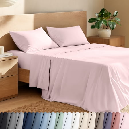 Bare Home Organic Percale Sheet Set - 100% Organic Cotton - Full, Dusty Pink