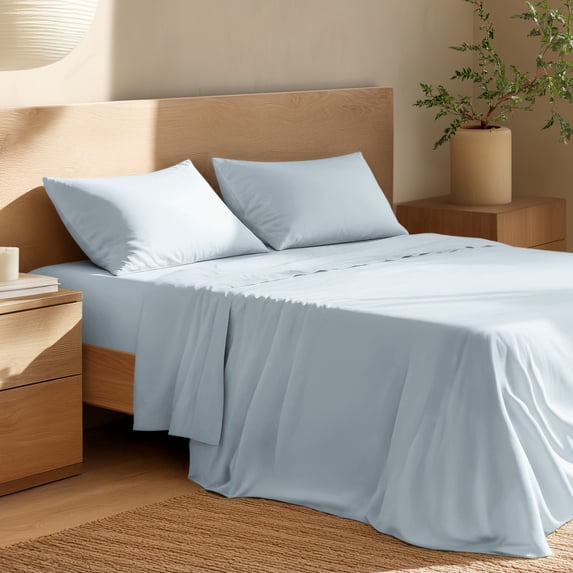 Bare Home Organic Percale Sheet Set - 100% Organic Cotton - Full, Winter Blue