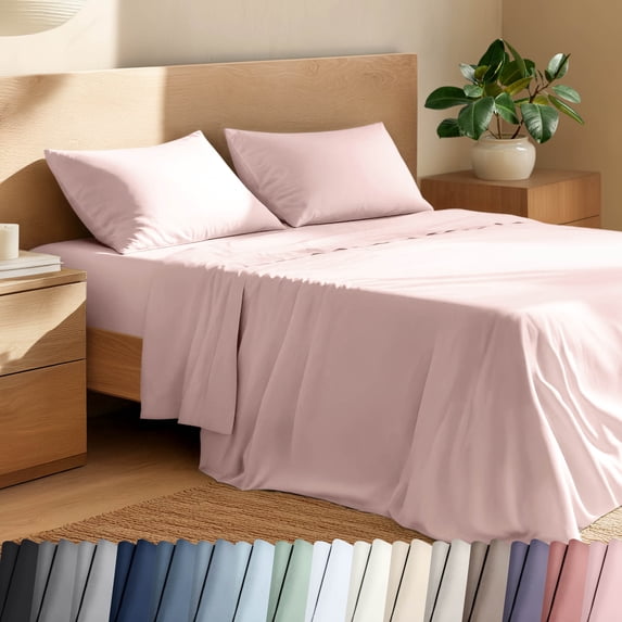 Bare Home Organic Percale Sheet Set - 100% Organic Cotton - King, Dusty Pink