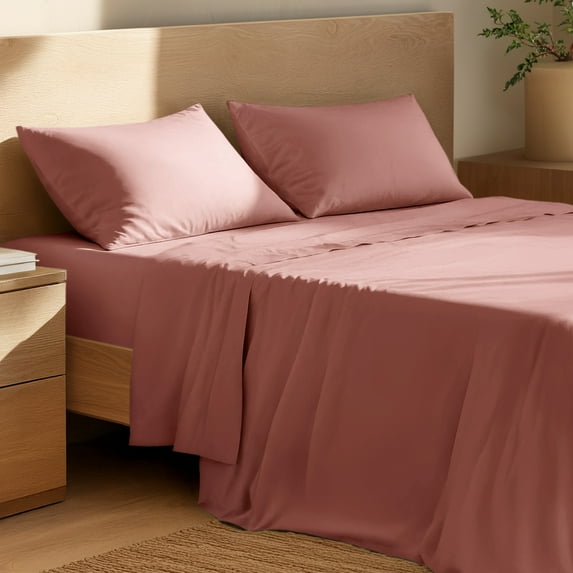 Bare Home Organic Percale Sheet Set - 100% Organic Cotton - King, Dusty Rose