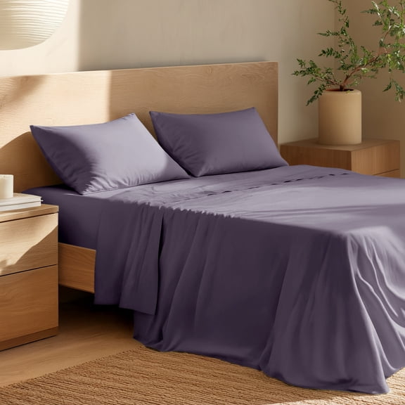 Bare Home Organic Percale Sheet Set - 100% Organic Cotton - Queen, Dusty Purple