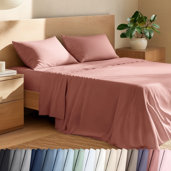 Bare Home Organic Percale Sheet Set - 100% Organic Cotton - Queen, Dusty Rose