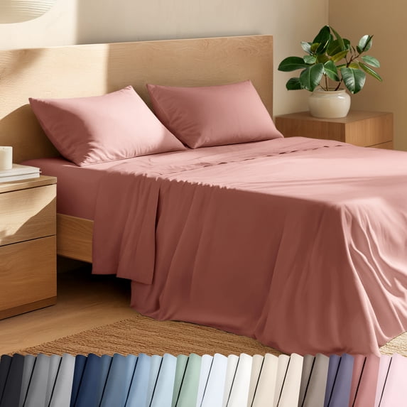 Bare Home Organic Percale Sheet Set - 100% Organic Cotton - Split King, Dusty Rose