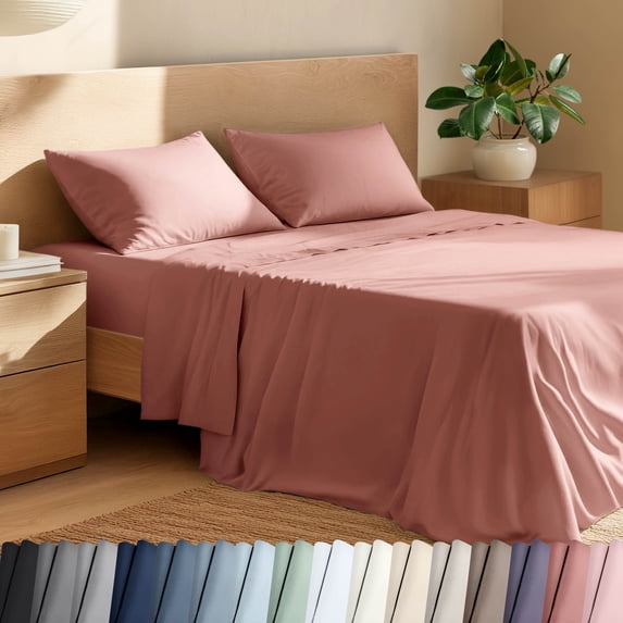 Bare Home Organic Percale Sheet Set - 100% Organic Cotton - Split King, Dusty Rose