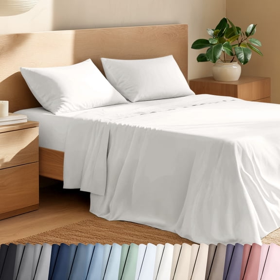 Bare Home Organic Percale Sheet Set - 100% Organic Cotton - Split King, White