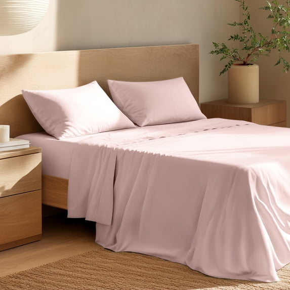 Bare Home Organic Percale Sheet Set - 100% Organic Cotton - Twin, Dusty Pink