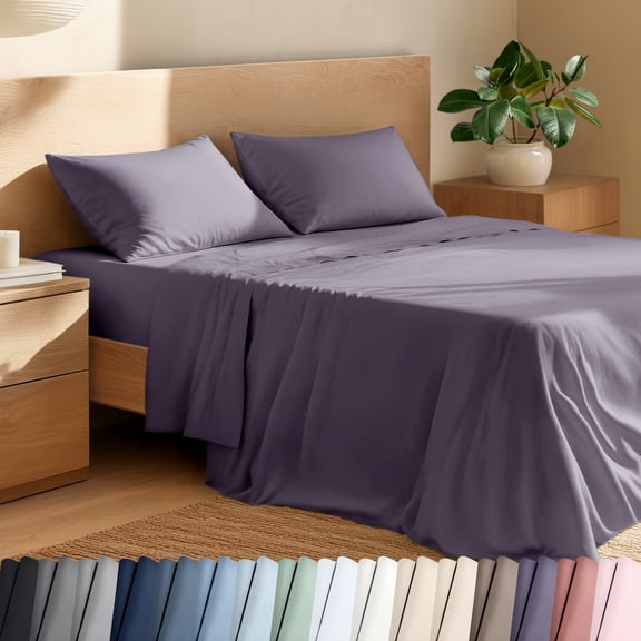 Bare Home Organic Percale Sheet Set - 100% Organic Cotton - Twin, Dusty Purple