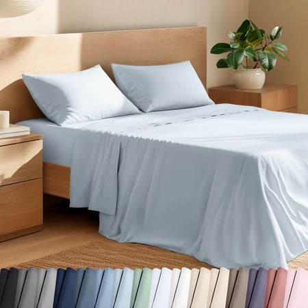 Bare Home Organic Percale Sheet Set - 100% Organic Cotton - Twin, Winter Blue