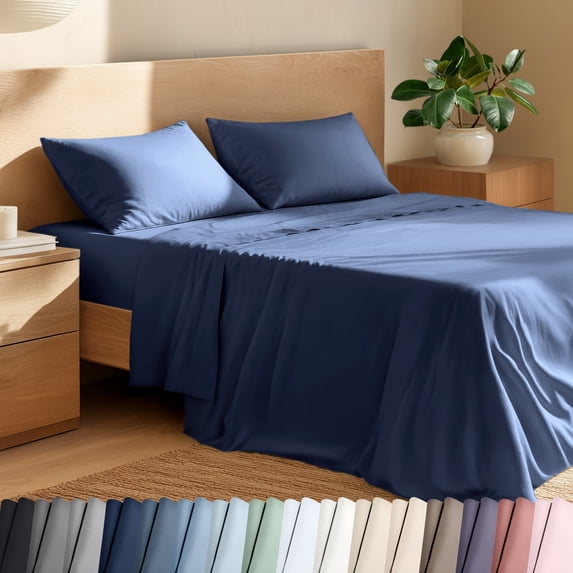 Bare Home Organic Percale Sheet Set - 100% Organic Cotton - Twin XL, Dark Blue