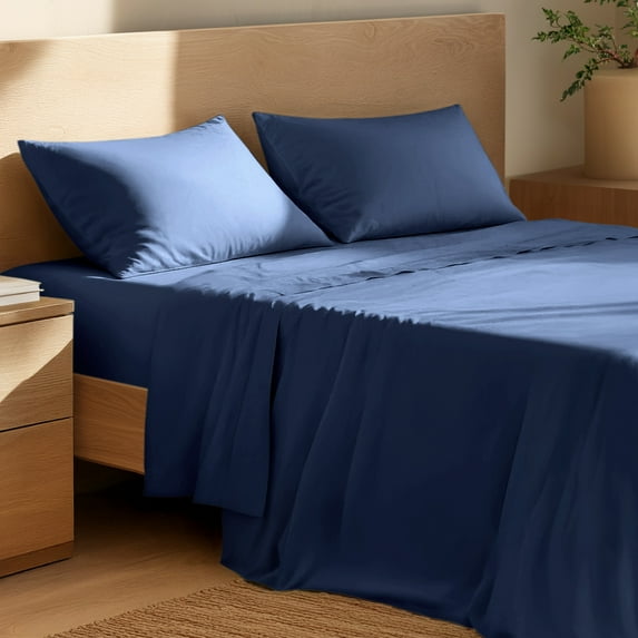 Bare Home Organic Percale Sheet Set - 100% Organic Cotton - Twin XL, Dark Blue