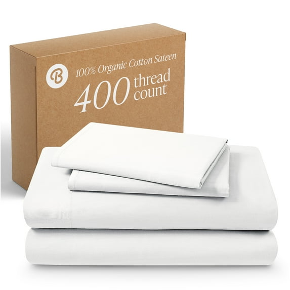 Bare Home Organic Sateen Sheet Set - 400 Thread Count - 100% Organic Cotton - 4 Piece - California King, White
