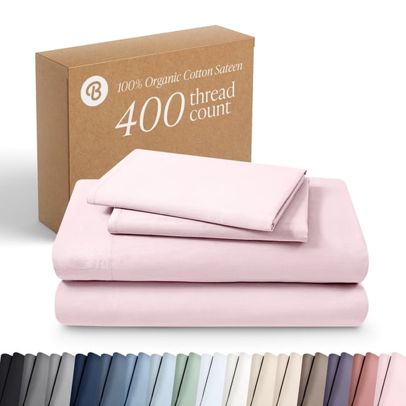 Bare Home Organic Sateen Sheet Set - 400 Thread Count - 100% Organic Cotton - 4 Piece - King, Dusty Pink