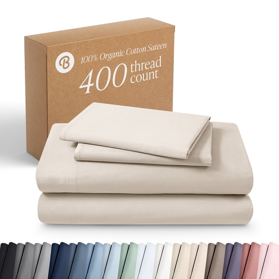 Bare Home Organic Sateen Sheet Set - 400 Thread Count - 100% Organic Cotton - 4 Piece - King, French Beige