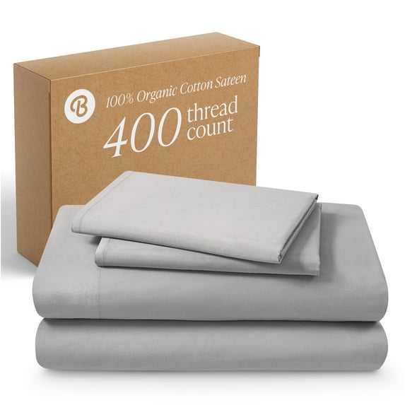 Bare Home Organic Sateen Sheet Set - 400 Thread Count - 100% Organic Cotton - 4 Piece - King, Light Gray