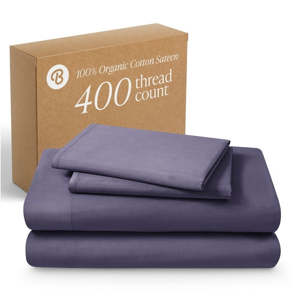 Bare Home Organic Sateen Sheet Set - 400 Thread Count - 100% Organic Cotton - 4 Piece - Queen, Dusty Purple