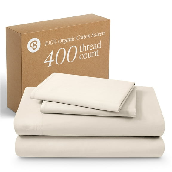 Bare Home Organic Sateen Sheet Set - 400 Thread Count - 100% Organic Cotton - 4 Piece - Queen, French Beige