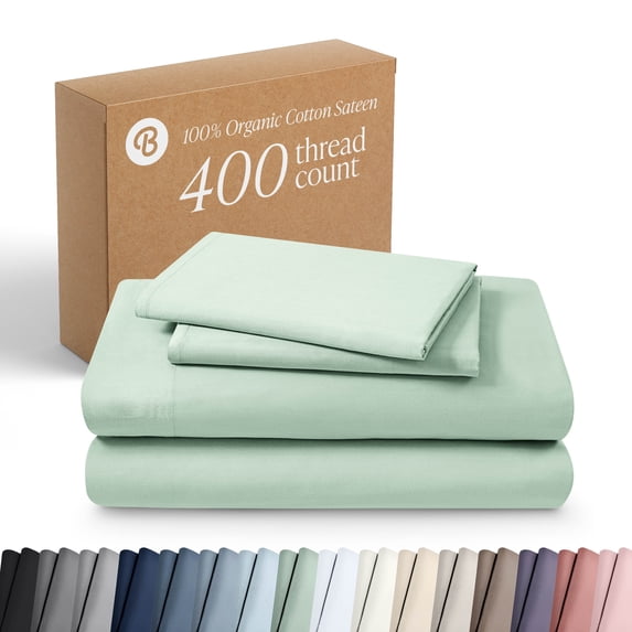 Bare Home Organic Sateen Sheet Set - 400 Thread Count - 100% Organic Cotton - 4 Piece - Queen, Willow