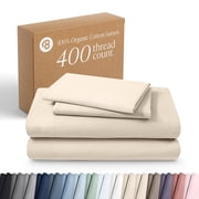 Bare Home Organic Sateen Sheet Set - 400 Thread Count - 100% Organic Cotton - 4 Piece - Split Head Flex King, Sand