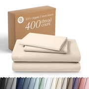 Bare Home Organic Sateen Sheet Set - 400 Thread Count - 100% Organic Cotton - 4 Piece - Split Head Flex King, Sand