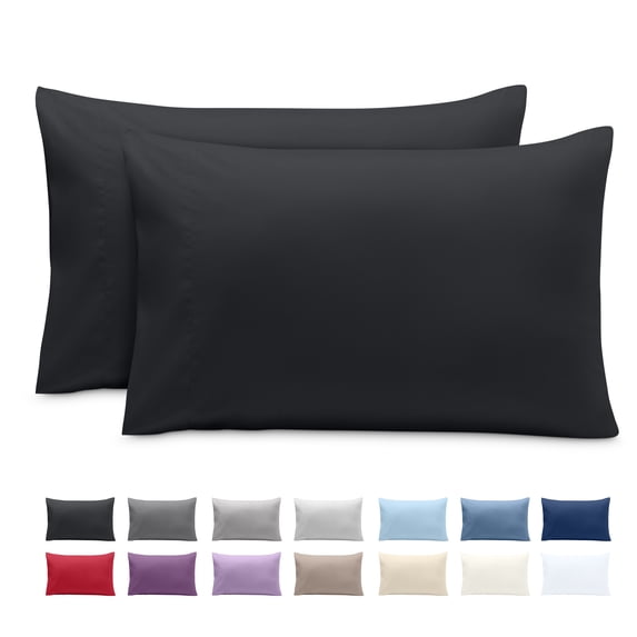 Bare Home Pillowcase Set - Envelope Closure - Premium 1800 Collection - Double Brushed - Ultra Soft - King Size 20x40, Black, 2 Count