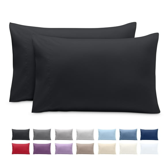 Bare Home Pillowcase Set - Envelope Closure - Premium 1800 Collection - Double Brushed - Ultra Soft - Queen Size, Black, 2 Count