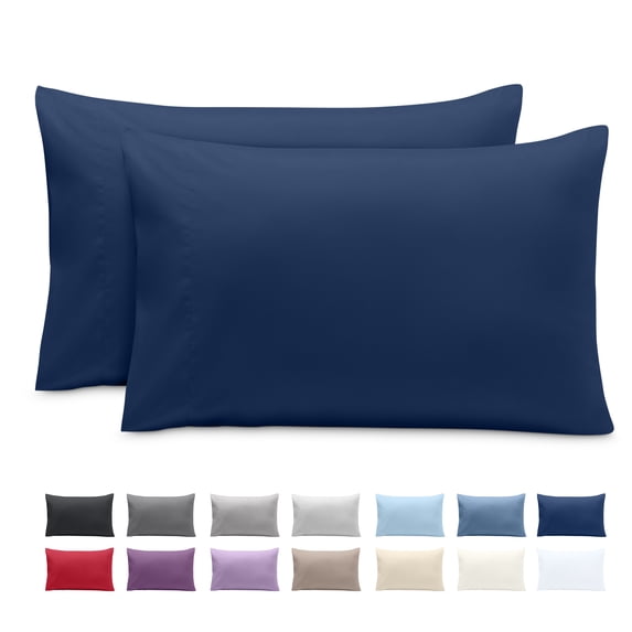 Bare Home Pillowcase Set - Envelope Closure - Premium 1800 Collection - Double Brushed - Ultra Soft - Standard Size, Dark Blue, 2 Count
