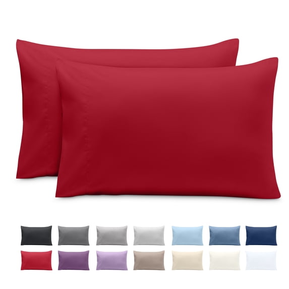 Bare Home Pillowcase Set - Envelope Closure - Premium 1800 Collection - Double Brushed - Ultra Soft - Standard Size, Red, 2 Count