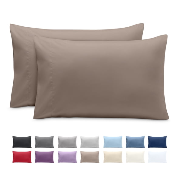Bare Home Pillowcase Set - Envelope Closure - Premium 1800 Collection - Double Brushed - Ultra Soft - Standard Size, Taupe, 2 Count