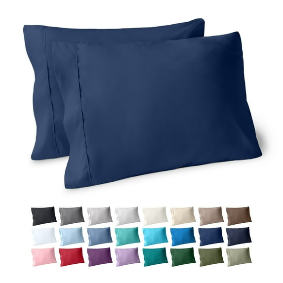 Bare Home Pillowcase Set - Premium 1800 Collection - Double Brushed - Ultra Soft - Standard Size, Dark Blue, 2 Count