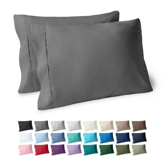 Bare Home Pillowcase Set - Premium 1800 Collection - Double Brushed - Ultra Soft - Standard Size, Gray, 2 Count