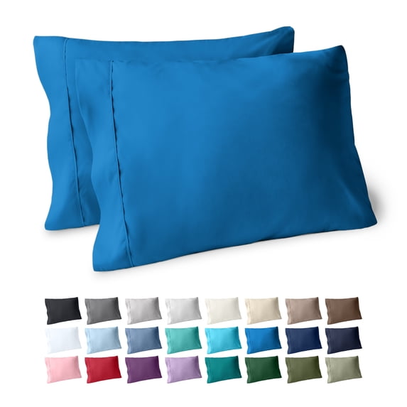 Bare Home Pillowcase Set - Premium 1800 Collection - Double Brushed - Ultra Soft - Standard Size, Medium Blue, 2 Count