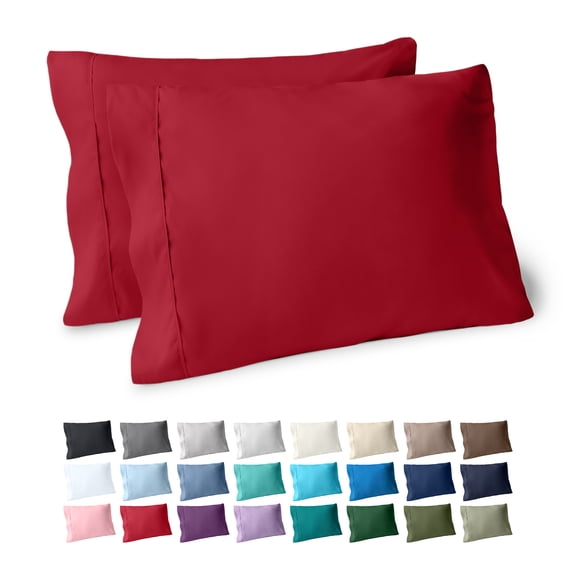 Bare Home Pillowcase Set - Premium 1800 Collection - Double Brushed - Ultra Soft - Standard Size, Red, 2 Count