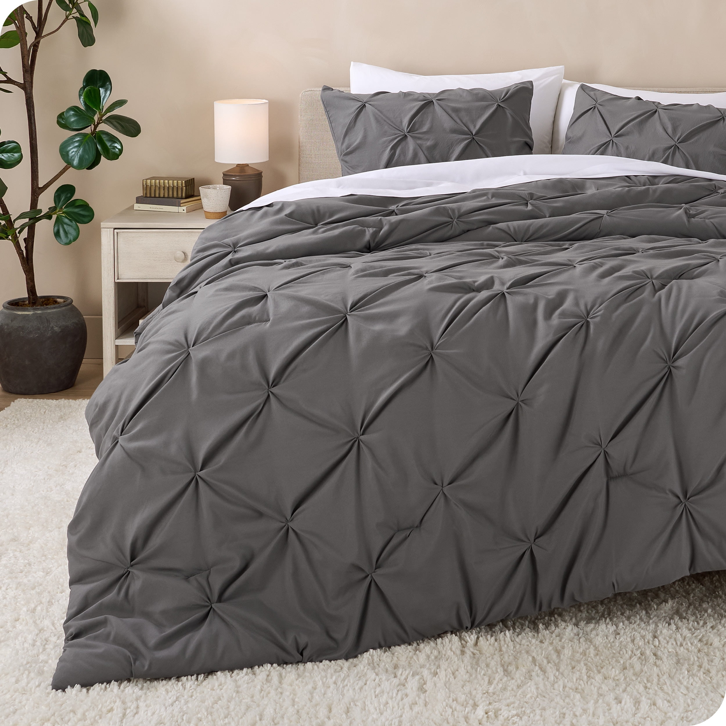 Full Gray Microfiber Pintuck Down Alternative Comforter Set