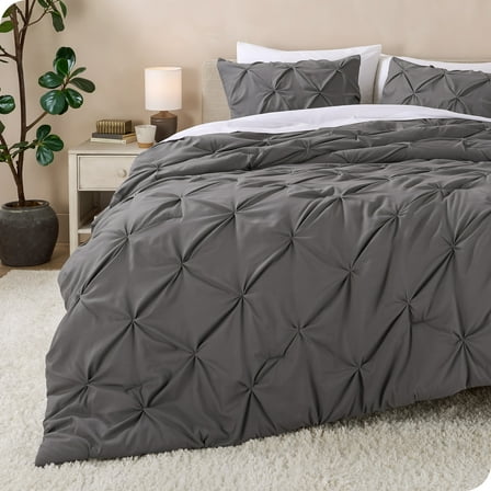 Bare Home Pintuck Down Alternative Comforter Set - 3-Pieces - All Seasons - King, Grey