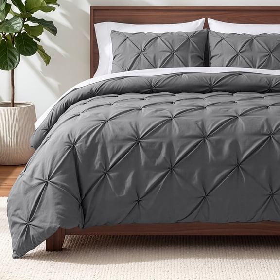 Bare Home Pintuck Down Alternative Comforter Set - 3-Pieces - All Seasons - Oversized King, Grey