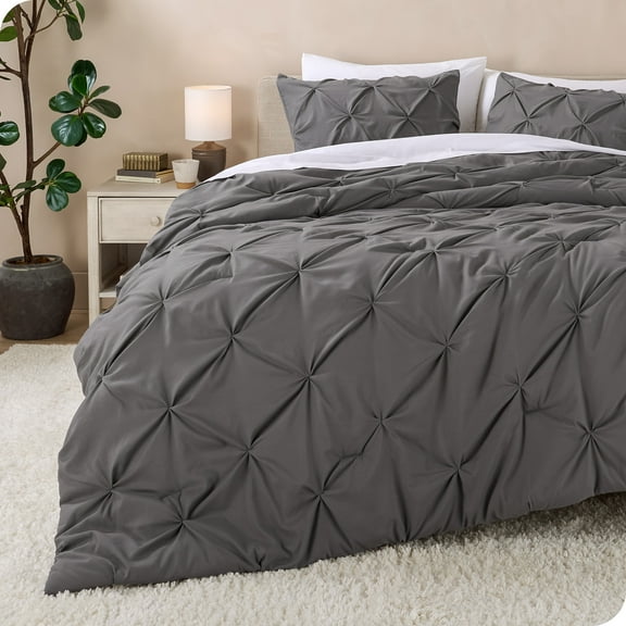 Bare Home Pintuck Down Alternative Comforter Set - 3-Pieces - All Seasons - Queen, Grey