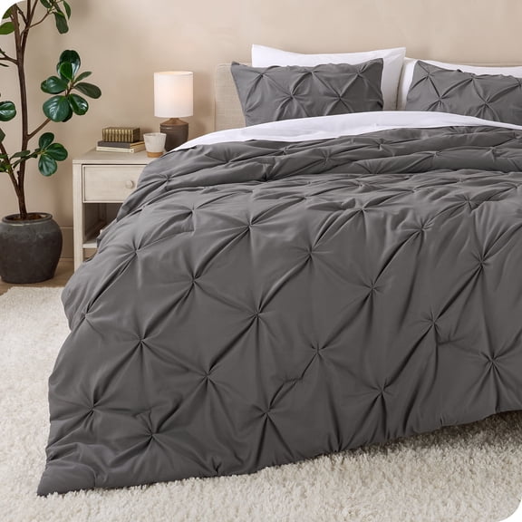 Bare Home Pintuck Down Alternative Comforter Set - 2-Pieces - All Seasons - Twin/Twin XL, Grey