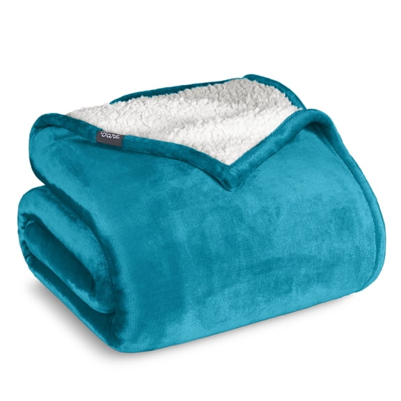 Bare Home Plush Sherpa Bed Blanket - Fluffy & Soft - Reversible - Lightweight - Full/Queen, Caribbean Sea