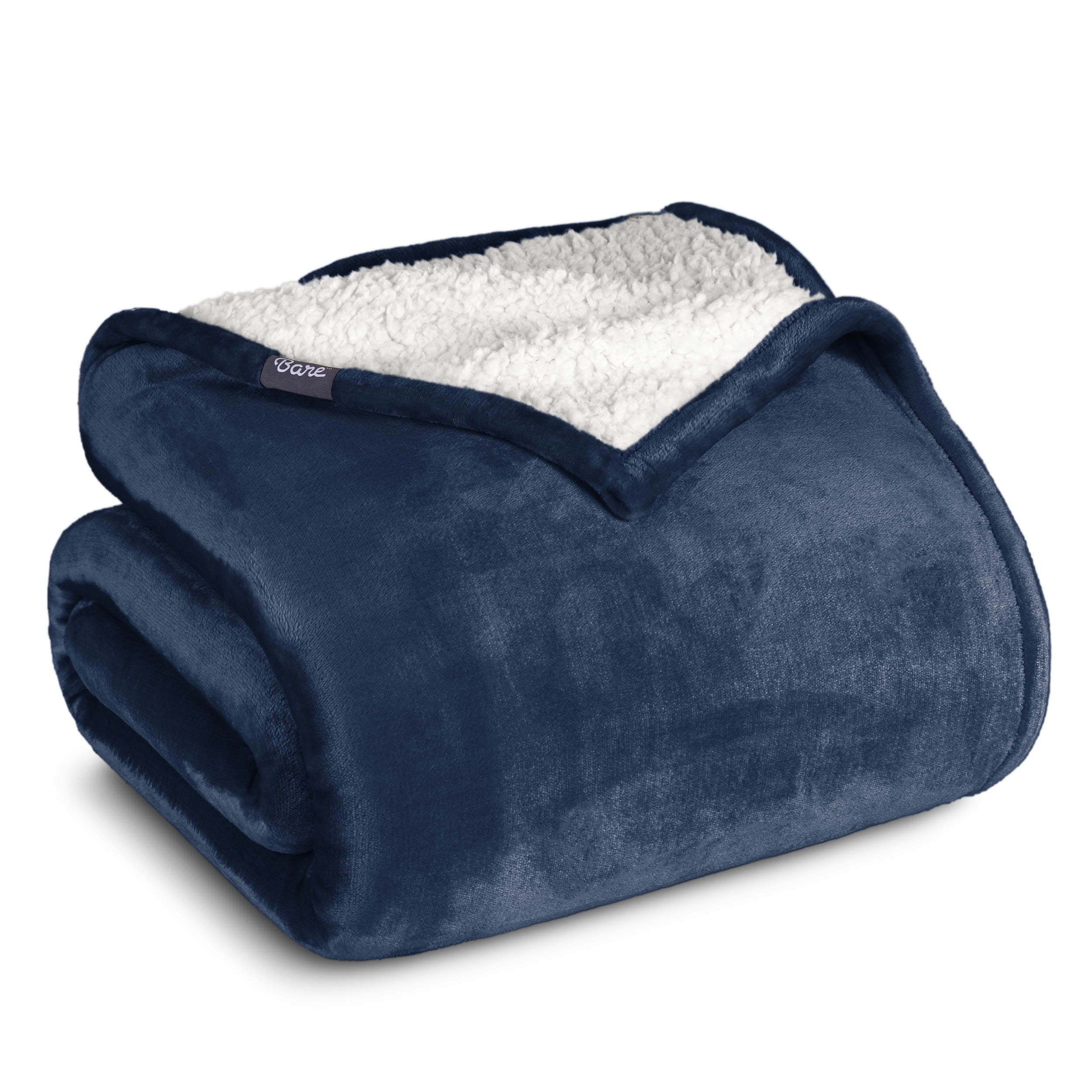Bare Home Fleece Queen Size Plush Sherpa Bed Blanket Warm Fuzzy Reversible Dark Blue Walmart