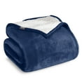 thumbnail image 1 of Bare Home Plush Sherpa Bed Blanket - Fluffy & Soft - Reversible - Lightweight - Full/Queen, Dark Blue, 1 of 10