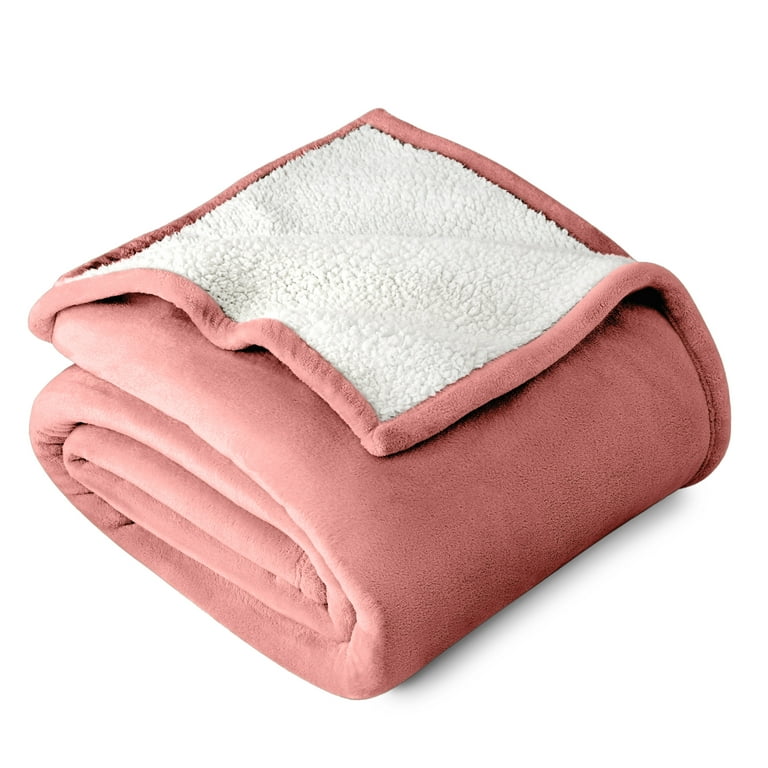 Bare Home Plush Sherpa Bed Blanket Fluffy Soft Reversible Lightweight Full Queen Dusty Rose