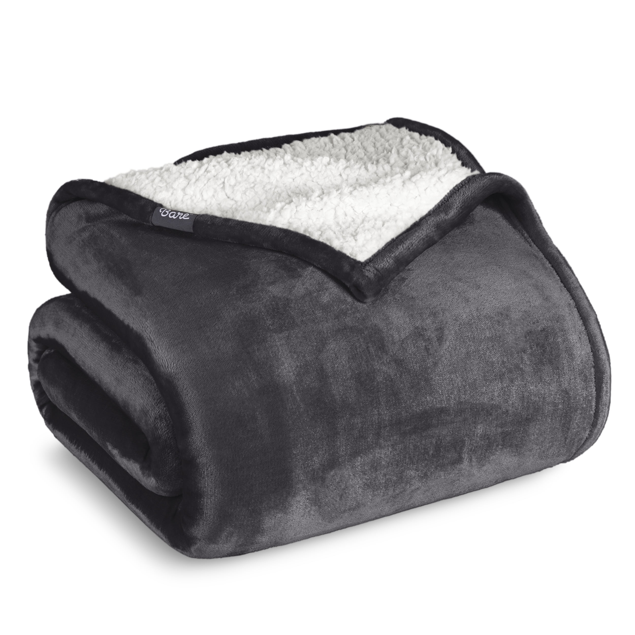 Bare Home Plush Sherpa Bed Blanket - Fluffy & Soft - Reversible - Lightweight - Full/Queen, Forged Iron Gray