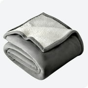 Bare Home Plush Sherpa Bed Blanket - Fluffy & Soft - Reversible - Lightweight - Full/Queen, Gray